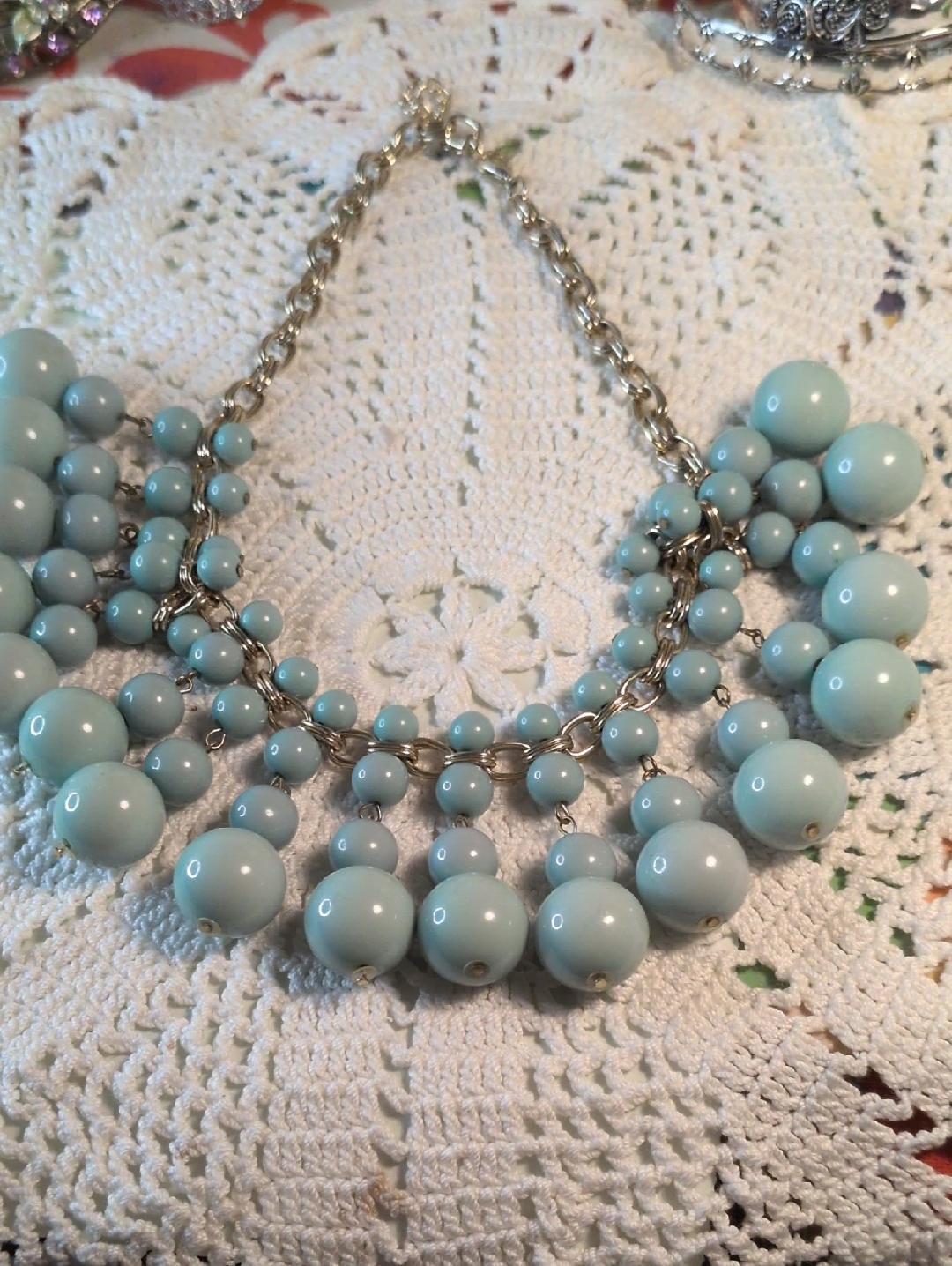 Statement Light Blue Beaded Bib Necklace